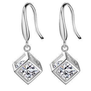Shiny Rhinestone Cube Dangle Earrings